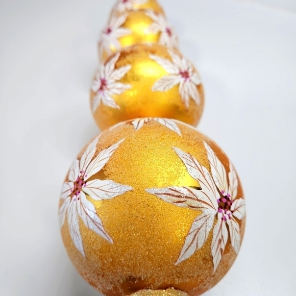 VINTAGE Christopher Radko White Poinsettia Gold 4 Tier Finial Topper 16" 1998 - Picture 4 of 9